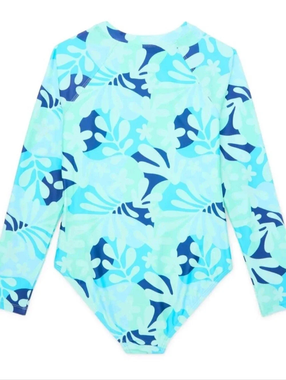 One-Piece Zip Up Swimsuit Blue/Green Floral Print Kids/Girls Size S (6-6X) NWOT